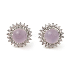 Natural Chalcedony Flower Stud Earrings&nbsp;G-S001-06P-B