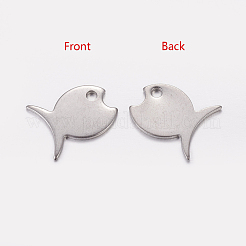 変色しにくい304ステンレススチールペンダント  魚  ステンレス鋼色  14.5x12.5x1mm  穴：1mm&nbsp;STAS-Q053