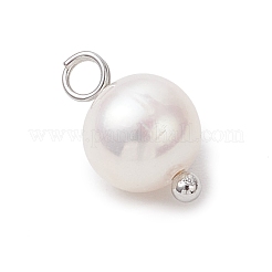 Natural Cultured Freshwater Pearl Round Charms&nbsp;PALLOY-JF04218-01