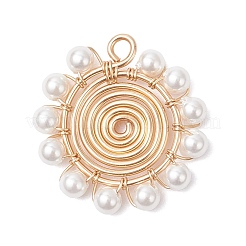 4Pcs 4 Styles Shell Pearl Round Beaded Copper Wire Wrapped Pendants&nbsp;PALLOY-TA00328