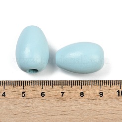 スプレー塗装ウッドヨーロッパビーズ  大穴ビーズ  ティアドロップ  ライトスカイブルー  24x16~17mm  穴：5~5.5mm&nbsp;WOOD-F017-10C