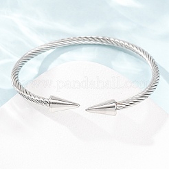 304ステンレススチール製ダブルターミナルコーンオープンカフバングル（女性用）  変色なし  ステンレス鋼色  内径：2.40インチ（6.1cm）&nbsp;SA-CBA2192-03P