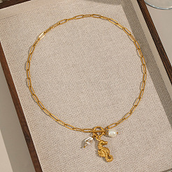Ocean Vacation Style 304 Stainless Steel & Imitation Pearl Pendant Necklaces for Women&nbsp;MO6762-1