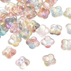 透明なガラスビーズを電気  キラキラパウダーをつけた花  カラフル  11.5~12x11.5~12x6mm  穴：1.4mm  約1369個/1000g&nbsp;GLAA-A045-03B
