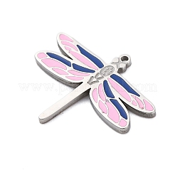 304ステンレススチールエナメルチャーム  トンボチャーム  ステンレス鋼色  ミッドナイトブルー  12x15x1mm  穴：0.7mm&nbsp;STAS-L022-488A-P