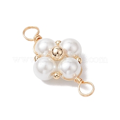 Glass Pearl Copper Wire Wrapped Flower Connector Charms&nbsp;PALLOY-JF03048-01
