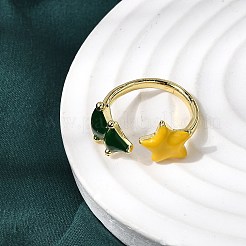 Christmas Brass Enamel Cuff Rings for Women&nbsp;RJEW-L336-04G-02