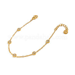 304 Stainless Steel Crystal Rhinestone Flat Round Link Chain Bracelets for Women&nbsp;GQ3506