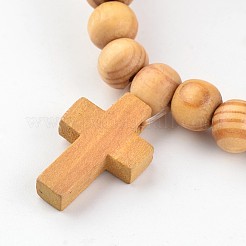 Cross Wood Beaded Stretch Charm Bracelets&nbsp;BJEW-JB02219