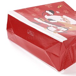 クリスマステーマラミネート不織布防水バッグ  ヘビーデューティストレージ再利用可能なショッピングバッグ  ハンドル付き長方形  ファイヤーブリック  サンタクロース模様  26.8x12.2x28.7cm&nbsp;X1-ABAG-B005-01B-01