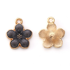 ライトゴールドメッキの合金エナメルペンダント  花  ココナッツブラウン  17x14.5x1.5mm  穴：1.6mm&nbsp;X-ENAM-R136-17D