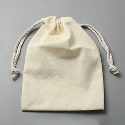 キャンバス巾着袋  綿ロープ付  ドル記号付きの四角形  ベージュ  24.6x17.8x0.6cm&nbsp;ABAG-WH0031-26A