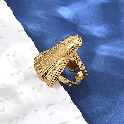 女性用304ステンレススチールオープンカフリング  18KGP本金メッキ  花  26x19mm  内径: 調節可能&nbsp;RJEW-A053-06G-09