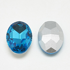 ポイントガラスラインストーンカボション  バックメッキ  多面カット  オーバル  アクアマリン  18x13x5.5mm&nbsp;RGLA-T080-13x18mm-12