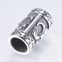 304ステンレスチューブビーズ  大穴ビーズ  花を持つ列  アンティークシルバー  20.5x12mm  穴：8mm&nbsp;STAS-I076-083AS