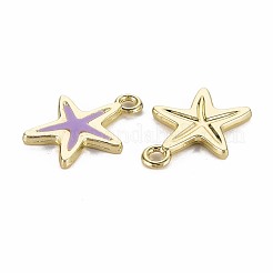 ラックメッキ合金ペンダント  エナメル  カドミウムフリー＆鉛フリー  ヒトデ  ライトゴールド  ライラック  17x13x1.5mm  穴：1.8mm&nbsp;LS-PALLOY-S132-234C-RS