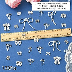 120pcs15スタイルチベットスタイルアロイペンダント  ちょう結びのチャーム  アンティークシルバー  10~45x11~42x2~6mm  穴：1~2.5mm  8個/スタイル&nbsp;TIBEP-YW0002-05