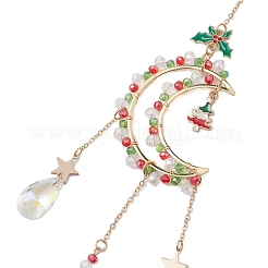 Christmas Theme Glass Beads & Brass Moon Hanging Ornaments&nbsp;HJEW-TA00261