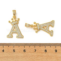シェグレース 真鍮 マイクロパヴェ クリアキュービックジルコニア ペンダント  王冠のチャームが付いた文字「a」  カドミウムフリーと鉛フリー＆ニッケルフリー  18KGP本金メッキ  22x16x2mm  穴：5x3mm&nbsp;XGRQ5F521-809G