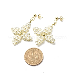 ガラス パール ブレイド スター スタッド ピアス  女性用304ステンレススチールワイヤーラップジュエリー  ゴールドカラー  53~54mm  ピン：0.7mm&nbsp;EJEW-JE04982-02