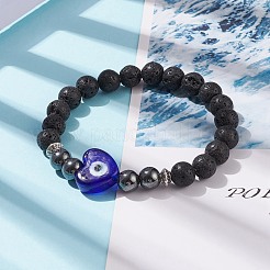 Natural Lava Rock & Synthetic Hematite Stretch Bracelet&nbsp;BJEW-JB08323-03