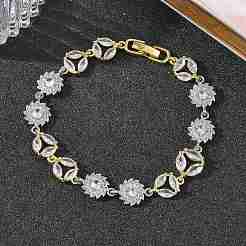 Brass Micro Pave Clear Cubic Zirconia Link Chain Bracelets for Women&nbsp;BJEW-C156-06B-GP