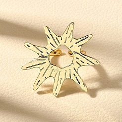 女性用真鍮カフリング  太陽  ラックめっき  長持ちメッキ  鉛フリー及びカドミウムフリー  18KGP本金メッキ  33.5x35mm  内径：18mm&nbsp;RJEW-Q008-10G