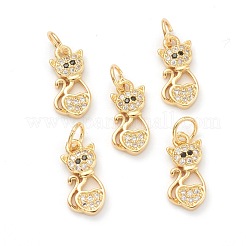 真鍮クリアキュービックジルコニアチャーム  長持ちメッキ  丸カン付き  猫  ミックスカラー  14x7x2mm  穴：3.5mm&nbsp;ZIRC-B010-04