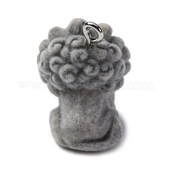 フロッキー動物樹脂ペンダント  プラチナ鉄ループ付き  レオ  21.5x16x18mm  穴：2mm&nbsp;FIND-S001-06B