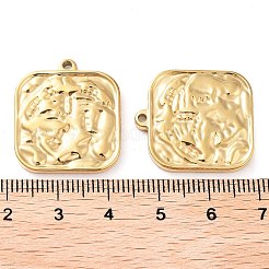 304ステンレスペンダント  テクスチャ  スクエアチャーム  14KGP本金メッキ  24x21.5x2.5mm  穴：1.6mm&nbsp;STAS-L022-360G