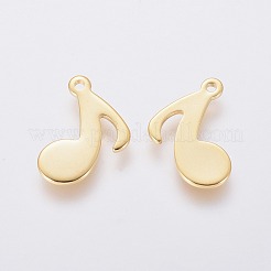 ステンレススチールチャーム201個  音符  ゴールドカラー  12x13x0.9mm  穴：1mm&nbsp;X-STAS-L234-088G