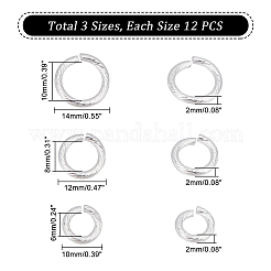 36個3スタイル304ステンレススチールオープン丸カン  ツイストラウンド  銀  10~14x2mm  12ゲージ  内径：6~10mm  12個/スタイル&nbsp;STAS-UN0027-84