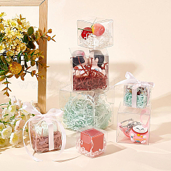 透明なプラスチック製のペットボックスのギフト包装  防水折りたたみカートン  キューブ  透明  6x6x6cm&nbsp;CON-WH0052-6x6cm