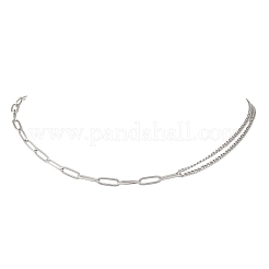 Modern Style 304 Stainless Steel Paperclip & Twisted Mixed Chain Necklaces&nbsp;NJEW-JN05853