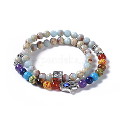 Two Loops Natural & Synthetic Gemstone Beads Warp Stretch Bracelets&nbsp;BJEW-JB04223