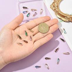 20個10色ファセットガラスチャーム  金色の真鍮のオープンバックセッティング  ティアドロップ  ミックスカラー  14.5x4.5x4mm  穴：1.2mm  2個/カラー&nbsp;GLAA-FS0002-64