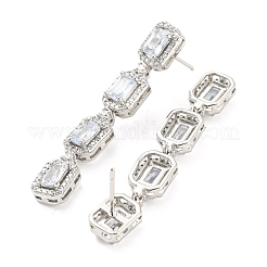 Rack Plating Brass Cubic Zirconia Rectangle Dangle Stud Earrings&nbsp;EJEW-K245-51P