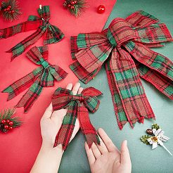 10個 2スタイル クリスマステーマ タータン柄 ポリエステル 蝶結び  ツイストタイ付き  ディスプレイの装飾  暗赤色  150~300x170~260x17~21mm&nbsp;AJEW-CA0002-64
