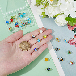 ミルフィオリガラスチャーム30個  ラウンド  金色の真鍮製ボールヘッドピンループ付き  ミックスカラー  12mm&nbsp;PALLOY-PH01855