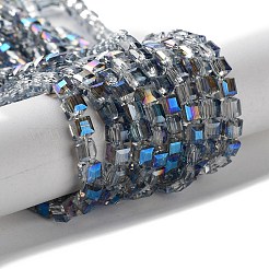電気メッキガラスビーズ連売り  多面カット  キューブ  ミッドナイトブルー  4x4x4mm  穴：1mm  約100個/連  15.7インチ&nbsp;X-EGLA-R064-4mm-05