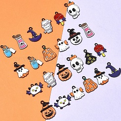 26個 13スタイル ハロウィンテーマ スプレー塗装 合金エナメルペンダント  カドミウムフリー＆ニッケルフリー＆鉛フリー  混合図形  ミックスカラー  16.5~28x15~26x1~1.5mm  穴：1.6~2mm  2個/スタイル&nbsp;ENAM-FS0002-09