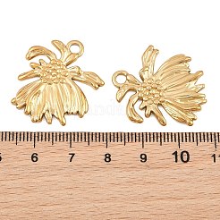 304ステンレスペンダント  菊のチャーム  長持ちメッキ  ゴールドカラー  27.5x24x1.5mm  穴：3mm&nbsp;SA-CBA0F84-06G