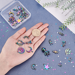 4セット2スタイルの合金ペンダント  カドミウムフリー＆ニッケルフリー＆鉛フリー  星空のテーマの混合形状  ミックスカラー  2セット/スタイル&nbsp;FIND-PH0002-53-NR