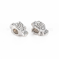 チベット風合金ビーズ  カドミウムフリー＆鉛フリー  大穴ビーズ  魚  アンティークシルバー  9.5x15x8.5mm  穴：4.5mm  約345個/1000g&nbsp;TIBE-S320-221AS
