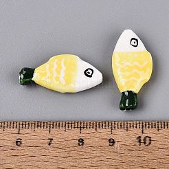 手描きの魚の形をした磁器ビーズ  水玉模様の動物柄セラミックビーズ  きいろ  28.5~29x13~14x5.5~6mm  穴：1.6~2mm&nbsp;PORC-N013-06J