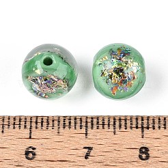 手作り箔ランプワークビーズ  ラウンド  アクアマリン  10mm  穴：1.2~4mm&nbsp;LAMP-T021-31E