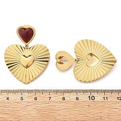 304ステンレススチール製ダングルスタッドピアス（樹脂付き）  ハート  18KGP本金メッキ  46.5x34mm&nbsp;EJEW-V016-07G