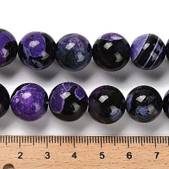 染められた天然ファイヤーアゲートクラックルビーズ連売り  ラウンド  暗い蘭  14mm  穴：1mm  約27個/連  14.88~15.35''（37.8~39センチメートル）&nbsp;G-G175-A03-01