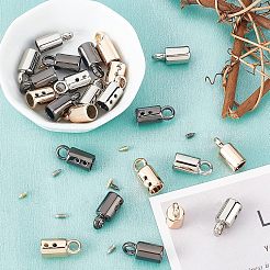 24セット3色の合金コードエンド  ネジ付き  コラム  ミックスカラー  20x9mm  穴：1.9mm＆4.5mm  内径：6.5mm  8セット/カラー&nbsp;FIND-CA0003-61