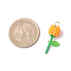グレードA 丸型ガラスシードビーズ アクリルフラワーチャーム  304ステンレス鋼フラットヘッドピン  ミックスカラー  28.5x13x10mm  穴：3mm&nbsp;PALLOY-MZ00690